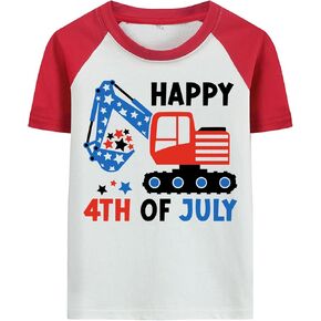 Boys 4th of July Shirt Dinosaur Monster Truck Excavator Tees Toddler American Flag Independence Patriotic Kids T-Shirt in Saudi Arabia