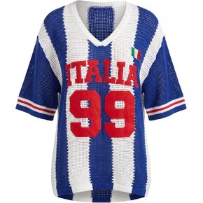 Women's Jersey Shirts Oversized Crochet Graphic Going Out Tops Crew Neck Short Sleeve Pullovers in Saudi Arabia
