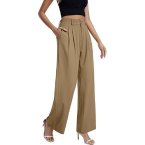 Women's Wide Leg Business Casual Pants High Waisted Straight Leg Work Trousers with Pockets in Saudi Arabia