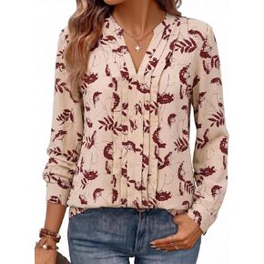 Women Tops Long Sleeve V Neck Floral-Print Blouse for Women Dressy Casual Loose Fit Work Shirts 2026 Trendy Clothes in Saudi Arabia