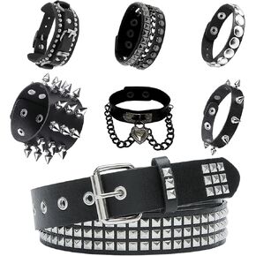 YMO Black Studded Belt, Spiked Bracelets Emo Belt Rivet Studded Bracelet Punk Accessories for Men Women in Saudi Arabia