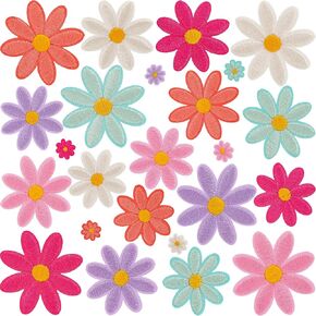 12 pcs Small Daisy Flower Iron on Patches, 2 Sizes Vivid Daisy Embroidered Applique, White Cute Floral Sew on Decoration Patches for Backpacks, Jackets, Jeans in Saudi Arabia