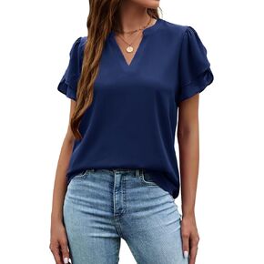 Halife Women's Summer Tops Ruffle Petal Short Sleeve V Neck Business Dressy Casual Work Blouses Shirts in Saudi Arabia