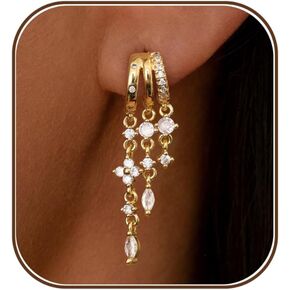 Gold Dangle Earrings for Women,Dainty 14K Gold Plated Triple Huggie Hoop Earrings Cute Statement Drop Earrings for Women Trendy Hypoallergenic CZ Gold Earrings Non Tarnish Wedding Prom Jewelry in Saudi Arabia