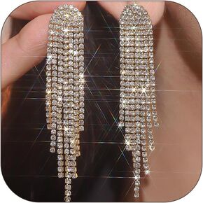 Long Rhinestone Dangle Earrings for Women Shimmering Chandelier Drop Accessory for Wedding Prom Bridal Party Jewelry Anniversary Birthday Gift in Saudi Arabia