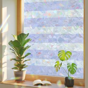Window Privacy Film, Purple Striped Stained Glass Window Film Static Clings, Modern Classic Horizontal Stripes Sun Blocking Decorative Windows Covering Tint for French Door, 35.4" x 78.7" in Saudi Arabia