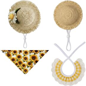 Porch Goose Outfit, Goose Outfits 2-Piece Set with Sunflower Hat and Yellow Bib, Country Style Goose Costume with Triangle Scarf and Straw Hat, Polyester Material in Saudi Arabia