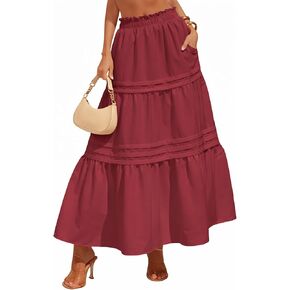 YUNDAI Women’s High Waist Tiered Maxi Skirt with Pocket Flowy A-Line Boho Long Skirt for Casual Wear in Saudi Arabia
