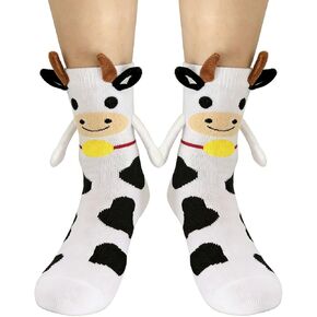VVEEWUU Funny Magnetic 3D Animal Cow Socks for Girls and Women Holding Hands Socks One Size in Saudi Arabia