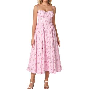 EYNMIN Floral Midi Dress Spaghetti Strap Lace Up Flowy A Line Corset Sundress 2026 Summer Wedding Guest Dresses for Women in Saudi Arabia