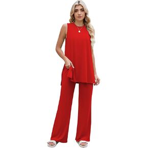 Mrskoala Women 2 Piece Outfits Summer Casual Lounge Sets Flare Pants Tank Top Loose Tracksuit in Saudi Arabia