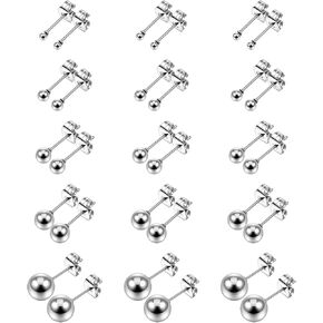 15 Pairs Ball Stud Earrings Set Simple Studs Earring Stainless Steel Round Ball Studs Earring Silver Jewelry 2-6mm Multi-Size Cartilage Earrings for Women Men Piercing Cartilage in Saudi Arabia