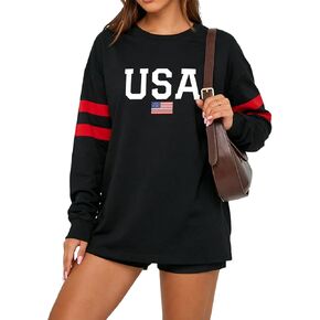 LEEDYA Womens Oversized USA Graphic Letter Print Sweatshirts Crewneck 4th of July Pullover Patriotic Sweater in Saudi Arabia