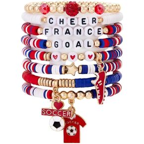 COLORFUL BLING Soccer Game Day Polymer Clay Gold Beaded Stackable Elastic Bracelet Set National Flag Jewelry for Men Women Sports Fans Gifts in Saudi Arabia