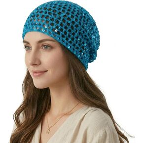 Women's Summer Glitter Sequin Beanie,Boho Hollow Out Crochet Hat for Beach,Lightweight Breathable Headwear for Women in Saudi Arabia