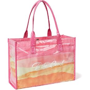 COSHAYSOO PVC Tote Bag for Women Large Clear Kraft Paper Beach Bag Plastic Vinyl Shoulder Bag Summer Travel Vacation Purse in Saudi Arabia