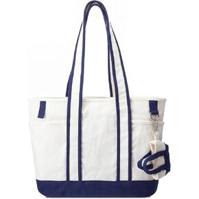 Collegiate Canvas Tote Bag with Cup Holder Navy Blue Reusable Shoulder Bag External Pocket for Women Travel Work DIY Handbag in Saudi Arabia