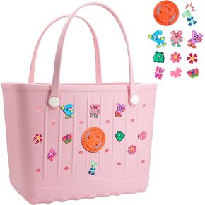 Rubber Beach Bag for Women, Large Capacity Rubber Tote Bag with Charms Waterproof Travel Handbag for Daily in Saudi Arabia