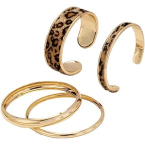 4Pcs Leopard Print Bond Touch Bracelets for Women Chunky Gold Bangle Bracelet Cheetah Print Dess Leopard Trendy Jewelry Gifts in Kuwait