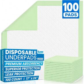 Sures Disposable Bed Pads for Adults - (17" x 24", 100 Count) - Incontinence Underpads with Superior Absorbency - Pee Pad for Elderly - Furniture & Surface Protection in Saudi Arabia
