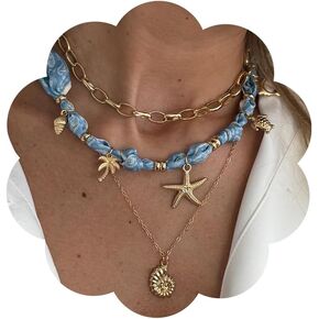 Boho Layered Necklace for Women Stacked Crystal Chain Necklace Beaded Pendant Boho Necklace Trendy Dainty Jewelry in Saudi Arabia