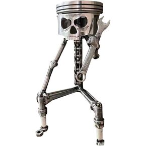 Carving Piston Face Sculpture Metal Art Figurine,Carved Skeleton face Sculpture Ornaments,Handmade Man Head Statue Office Home Table Desk Decor, SliverCarving Piston Sculpture in Saudi Arabia