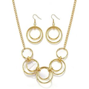 Women's Gold Interlocking Circle Necklace & Hoop Earrings Set | Modern Geometric Statement Jewelry for Women | Adjustable Cuban Chain Choker in Saudi Arabia
