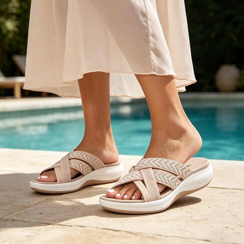 Sandals for Women with Arch Support Comfortable Orthopedic Platform Plantar Fasciitis Slides Slippers Summer Casual Walking Sandals in Kuwait