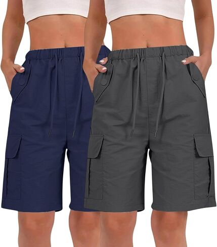 Womens Bermuda Cargo Shorts Knee Length Quick Dry Water Resistant Multi-Pockets Hiking Travel Outdoor Work Shorts in Saudi Arabia