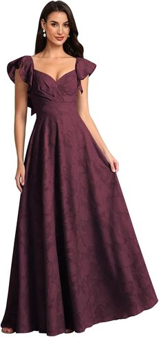 Floral Laces Bridesmaid Dresses Flutter Sleeves Maid of Honor Dress for Wedding V Neck Long Evening Gown in Saudi Arabia