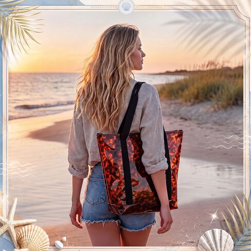Sanwuta Clear Star Tote Bag for Women, Security Approved Large Tote Shoulder Beach Bag with Zipper for Travel Work in Kuwait