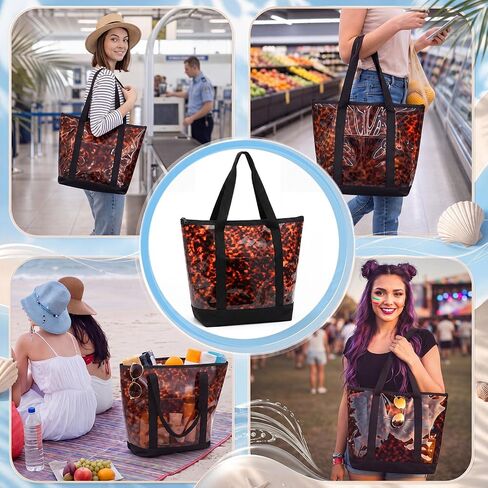 Sanwuta Clear Star Tote Bag for Women, Security Approved Large Tote Shoulder Beach Bag with Zipper for Travel Work in Kuwait
