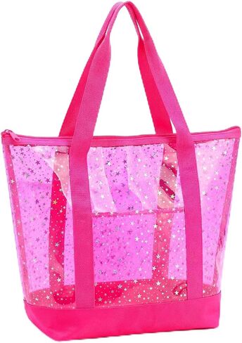 Sanwuta Clear Star Tote Bag for Women, Security Approved Large Tote Shoulder Beach Bag with Zipper for Travel Work in Kuwait