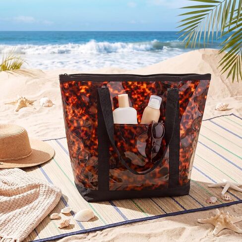 Sanwuta Clear Star Tote Bag for Women, Security Approved Large Tote Shoulder Beach Bag with Zipper for Travel Work in Kuwait