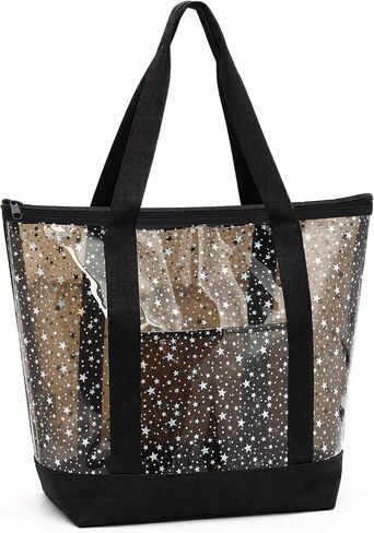 Sanwuta Clear Star Tote Bag for Women, Security Approved Large Tote Shoulder Beach Bag with Zipper for Travel Work in Kuwait