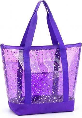 Sanwuta Clear Star Tote Bag for Women, Security Approved Large Tote Shoulder Beach Bag with Zipper for Travel Work in Kuwait