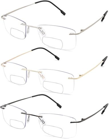 Bifocal Rimless Readers Blue Light Proof Reading Glasses Women Men Reduce Eyestrain Utra-Lightweight Eyeglasses in Saudi Arabia