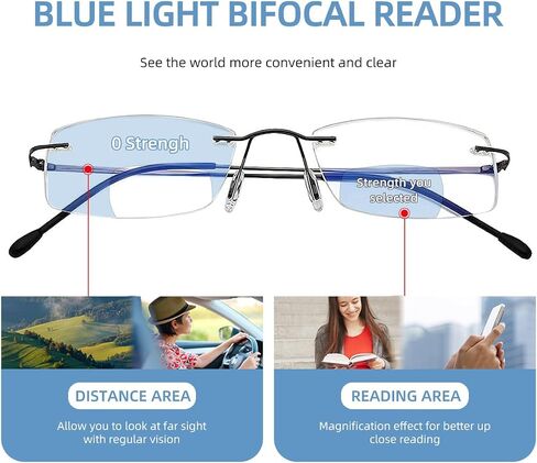 Bifocal Rimless Readers Blue Light Proof Reading Glasses Women Men Reduce Eyestrain Utra-Lightweight Eyeglasses in Saudi Arabia