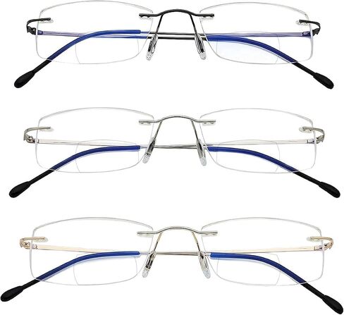 Bifocal Rimless Readers Blue Light Proof Reading Glasses Women Men Reduce Eyestrain Utra-Lightweight Eyeglasses in Saudi Arabia