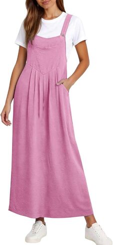 Overall Dress for Women Summer Long Jumper Dress Adjustable Strap A Line Pinafore Maxi Dresses with Pockets in Saudi Arabia