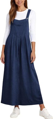 Overall Dress for Women Summer Long Jumper Dress Adjustable Strap A Line Pinafore Maxi Dresses with Pockets in Saudi Arabia