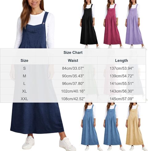 Overall Dress for Women Summer Long Jumper Dress Adjustable Strap A Line Pinafore Maxi Dresses with Pockets in Saudi Arabia