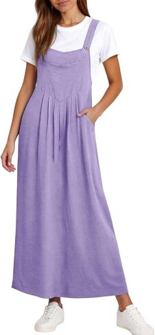 Overall Dress for Women Summer Long Jumper Dress Adjustable Strap A Line Pinafore Maxi Dresses with Pockets in Saudi Arabia