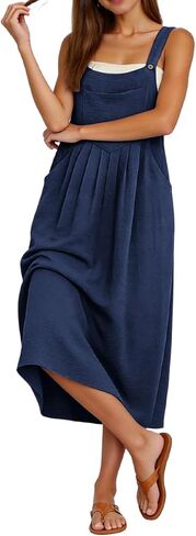 Overall Dress for Women Summer Long Jumper Dress Adjustable Strap A Line Pinafore Maxi Dresses with Pockets in Saudi Arabia