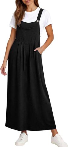 Overall Dress for Women Summer Long Jumper Dress Adjustable Strap A Line Pinafore Maxi Dresses with Pockets in Saudi Arabia