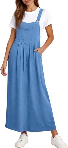 Overall Dress for Women Summer Long Jumper Dress Adjustable Strap A Line Pinafore Maxi Dresses with Pockets in Saudi Arabia