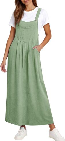 Overall Dress for Women Summer Long Jumper Dress Adjustable Strap A Line Pinafore Maxi Dresses with Pockets in Saudi Arabia