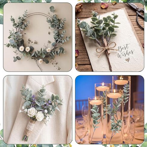 60 Pcs Mini Eucalyptus Stems 6 Inch Artificial Greenery Stem for DIY Bridal Wedding Vase Bouquet Floral Arrangement Centerpiece Baby Shower Home Table Decor Floating Candles in Saudi Arabia