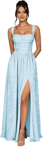 Floral Satin Bridesmaid Dresses with Slit Long A Line Formal Evening Gowns in Saudi Arabia