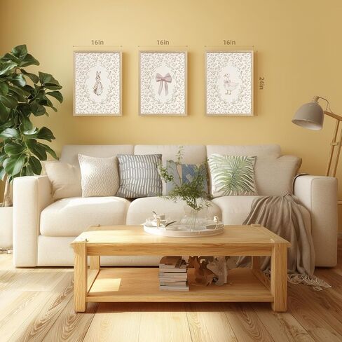 PORENY Baby Girl Nursery Wall Art Set of 3, Pink Bow Rabbit Goose Canvas Prints, Cute Floral Nursery Decor, Vintage Neutral Animal Artwork for Girls Room Kids Bedroom Wood Framed 12x16 Inch in Kuwait